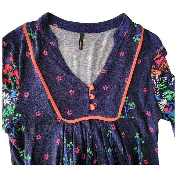 Floral Dress Australian Design Bright Colorful Floral Print on Dark Blue Sz L - Picture 5 of 8
